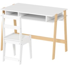 Desk And Chair Set With Storage For Bedroom, School, Gift For Children Ages 3-12, White