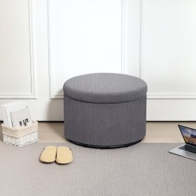 24 Inches Round Storage Ottoman Stool With Lid, Upholstered Corduroy Foot Rest For Living Room, Bedroom, Gray