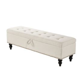 59 Bed Bench Ottoman With Storage Beige Fabric