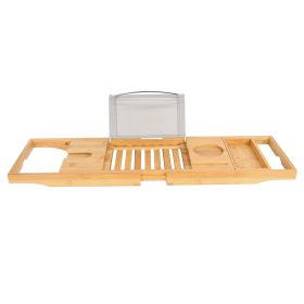 1Pc Bathtub Caddy Tray Crafted Bamboo Bath Tray Table Extendable Reading Rack Tablet Phone Holder Wine Glass Holder Shelf Desk Bathroom Spa