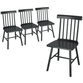 Dining Chairs Set Of 4, Farmhouse Wood Kitchen Chairs With Rubber Wood Frame, Spindle Back For Dining Room, Black