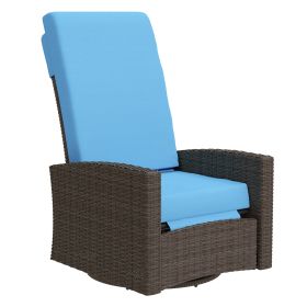 Outdoor Wicker Swivel Recliner Chair, Lifting Footrest, 360 Rotating Basic, Water-resistant Cushions, Sky Blue