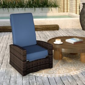 Outdoor Wicker Swivel Recliner Chair, Lifting Footrest, 360 Rotating Basic, Water-resistant Cushions, Dark Blue