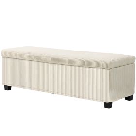 47 Inches Storage Ottoman Bench, Foot Rest With Legs, End Of Bed Bench, Corduroy Storage Chest For Living Room, Beige