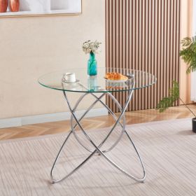 Dining Table With Chrome Metal Leg And Tempered Glass,Modern Space Saving Kitchen Table For Living Room,chrome Color Metal Legs