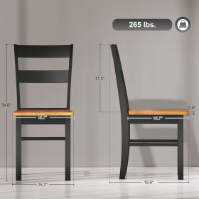 Farmhouse Dining Table Chairs, Set Of 2 Rubber Wood Kitchen Table Chairs With Open Back For Living Room, Black