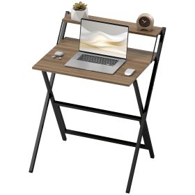 Folding Computer Desk, 27.6 Foldable Desk With Monitor Shelf For Small Space, Home Office, Study, Easy Assembly, Walnut