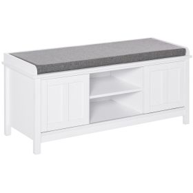 Entryway Shoe Storage Bench Ottoman Adjustable Shelf Padded Cushion Sliding Barn Door White For Hallway Living Room