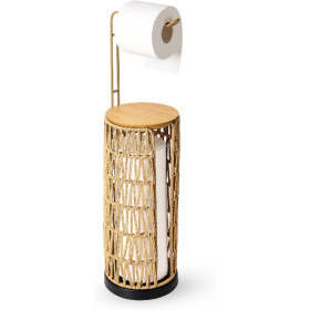 Freestanding Toilet Paper Holder With Storage,3 Rolls Of Tissue Holder For Bathroom,Handmade Woven Toilet Paper Roll Holder Stand