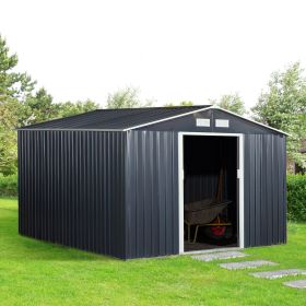 11' X 9' Metal Storage Shed, Garden Tool House With Double Sliding Doors, 4 Air Vents For Backyard, Patio & Lawn, Dark Gray