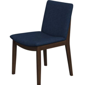 Laura Blue Linen Solid Wood Dining Chair  Set Of 2 Mid-Century Modern Style