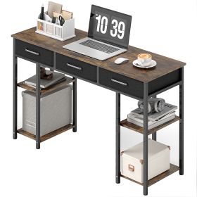 47 Small Computer Desk, Writing Desk With Fabric Drawers, Home Office Desk With Adjustable Shelves, Rustic Brown