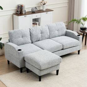 Convertible Combination Sofa Sofa LShaped Sofa With Footstools With Storage WhiteBlack Sofa For Living Room, Living Room BedroomOfficeSmall Space 3Sea