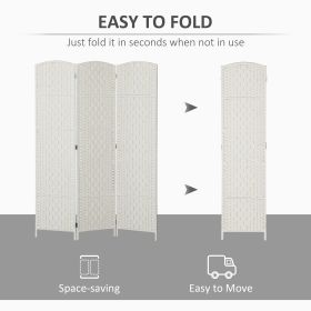 Room Divider, 3 Panel Folding Privacy Screen, Tall Portable Weave Partition Wall Divider For Bedroom, White