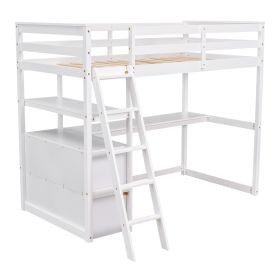 Twin Loft Bed With Desk, Shelves, 2 Drawers - White