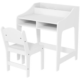 Desk And Chair Set With Storage And Shelves, For Bedroom & Study Room, Gift For 3-8 Years Old, White
