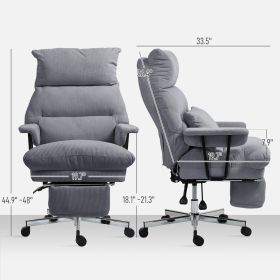 Executive Office Chair With Lumbar Support, Footrest, High Back Reclining Overstuffed Desk Chair With, Gray