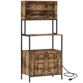 Power Outlet And Storage Shelves, Microwave Stand With Louvred Door Cabinets, Rustic Brown