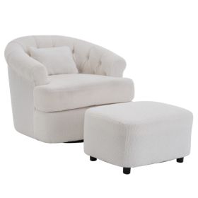 Swivel Chair With Ottoman, Modern Luxury Velvet Swivel Accent Chair, Comfy Round Armchair, Single Sofa Armchair With Lounge Seat For Bedroom Office Re