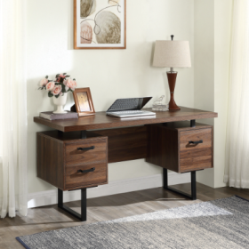 Home Office Computer Desk With Drawers Hanging Letter-size Files, 59 Inch Writing Study Table With Drawers