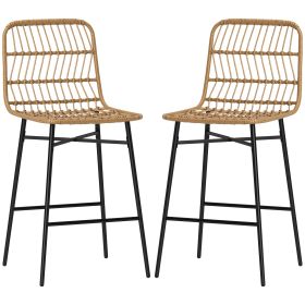 Rattan Counter Bar Stools Set Of 2, 26 Counter Height Barstools With Back, Bar Chairs For Kitchen Island, Brown