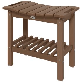 HDPE Shower Bench, Waterproof Shower Stool With Handle, Storage Shelf, Non-Slip Pads For Indoor Outdoor, Brown