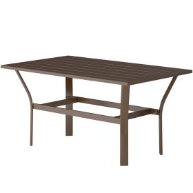 Outdoor Coffee Table With Slatted Tabletop, All-Weather Rectangle Metal Patio Coffee Table For Garden, Brown