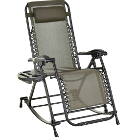 Relaxation Redefined  Grey Zero Gravity Rocker With Headrest, Tray  Phone Holder