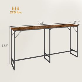 70 Bar Table With Charging Station, Industrial Rectangular Bar Height Pub Table With Steel Frame, Rustic Brown