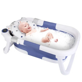 Baby Bath Tub With Thermometer Collapsible Travel-Friendly 0-24Months Baby Bathtub