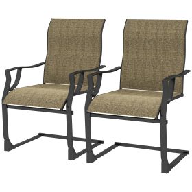 Patio Dining Chairs Set Of 2 With High Backrest, Armrest, Breathable Fabric & Metal Frame, 256LBS, Light Brown