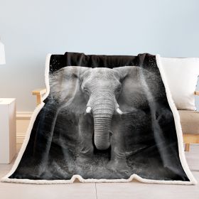 3D Elephant Printed Sherpa Fleece Blanket For Couch Sofa Bed Soft Cozy Fuzzy Black Galaxy Elephant Gifts For Women Adults 130X150cm 150X200cm