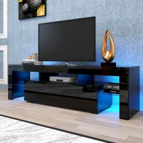 Modern Black TV Stand, 20 Colors LED TV Stand W Remote Control Lights