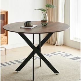 42.1BLACK AND WOOD COLOR Table Mid-century Dining Table For 4-6 People With Round Mdf Table Top, Pedestal Dining Table, End Table Leisure Coffee Table