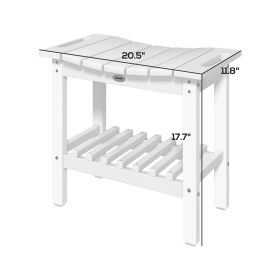 Shower Bench, Waterproof Shower Stool With Handle, Storage Shelf, Non-Slip Pads For Indoor Outdoor, White
