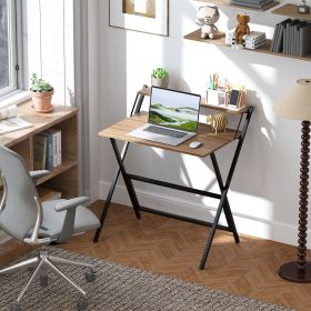 Folding Computer Desk, 32 Foldable Desk With Monitor Shelf For Small Space, Home Office, Study, Easy Assembly, Walnut