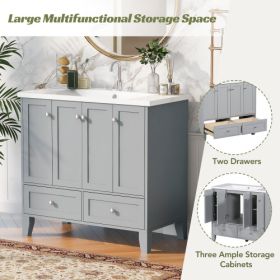 36 Bathroom Vanity With Resin Sink Combo,Solid Wood Frame Bathroom Storage Cabinet, Freestanding Vanity Set With 4 Soft Closing Doors  2 Drawers