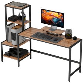 Computer Desk, 67 CPU Desk With Monitor Stand, Reversible 4-Tier Shelf, Industrial Writing Desk For Study Room, Brown