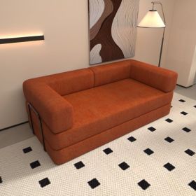 Convertible Sleeper Sofa Bed With Cylindrical Pillow, Corduroy Folding Mattress Couch With Fixed-Shape Frame, Floor Sofa Lounge Couch For Living Room (Color: Orange)