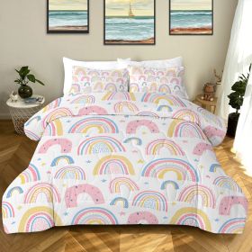 Rainbow Pattern Comforter Set For Women Pink And Yellow Rainbow Star Comforter 3 Piece With 2 Pillow Shams 1 Comforter And 2 Pillow Shams  Twin Full Q (Option: Twin-Pink)