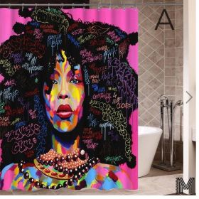 Art Design Graffiti Art Hip Hop African Girl with Black Hair Big Earring with Modern Building Shower Curtain for Bathroom Decor (Option: A-180X180)