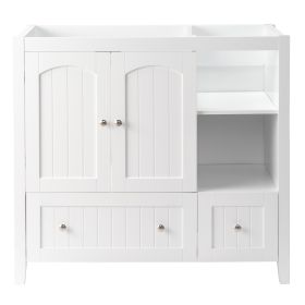 White MDF Painted Double Door Double Drawer With Masking Strip Basin Cabinet 91x46x82cm (Color: White)