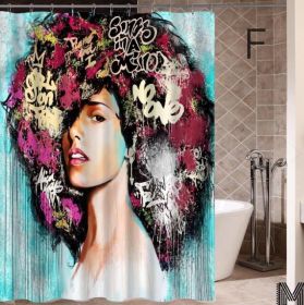 Art Design Graffiti Art Hip Hop African Girl with Black Hair Big Earring with Modern Building Shower Curtain for Bathroom Decor (Option: F-180X180)