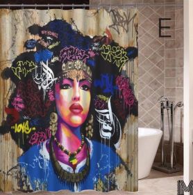 Art Design Graffiti Art Hip Hop African Girl with Black Hair Big Earring with Modern Building Shower Curtain for Bathroom Decor (Option: E-180X180)
