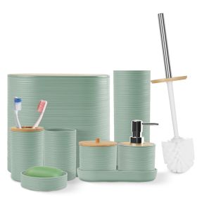 5 Colors Options -- Set Of 8Pcs Bathroom Accessories Set Bathroom Holder Set With Soap Dispenser Toothbrush Holder Cup Soap Dish Toilet Cleaning Brush (Color: Green)