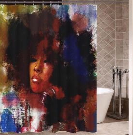 Art Design Graffiti Art Hip Hop African Girl with Black Hair Big Earring with Modern Building Shower Curtain for Bathroom Decor (Option: J-180X180)