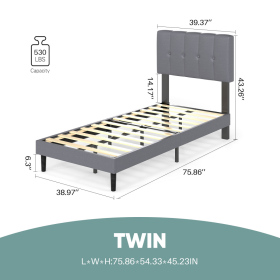 The Headboard Is Made Of Grey Sponge Soft Packaging, The Bed Board Is Wooden And The Bed Frame Is Iron (Option: Twin)