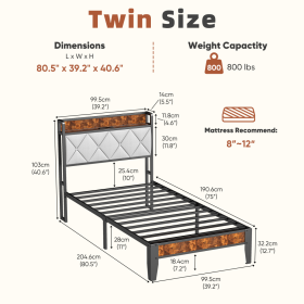 Soft-padded Headboard With Storage, Charging Port, Iron Frame Bed (Option: Twin)
