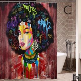 Art Design Graffiti Art Hip Hop African Girl with Black Hair Big Earring with Modern Building Shower Curtain for Bathroom Decor (Option: C-180X180)