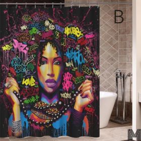 Art Design Graffiti Art Hip Hop African Girl with Black Hair Big Earring with Modern Building Shower Curtain for Bathroom Decor (Option: B-180X180)